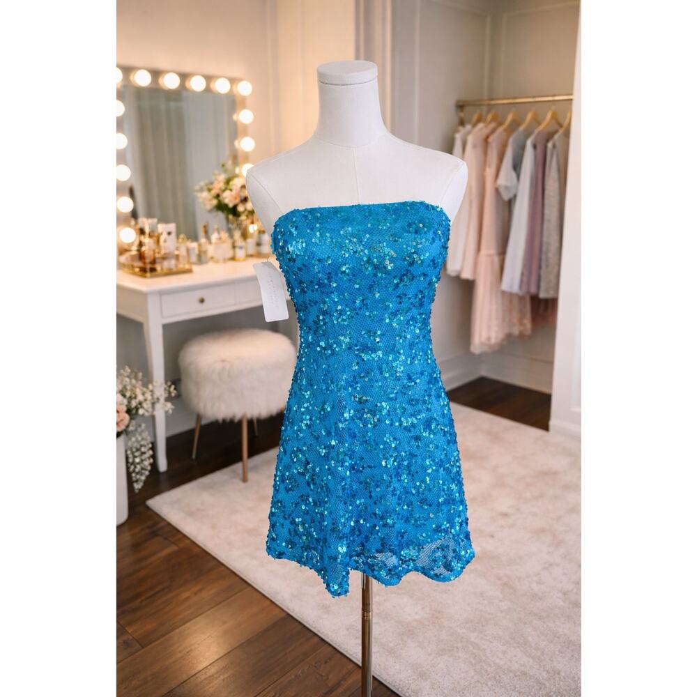 NWT American Threads Blue Sequin Mini Dress Formal Prom Homecoming Y2K Small